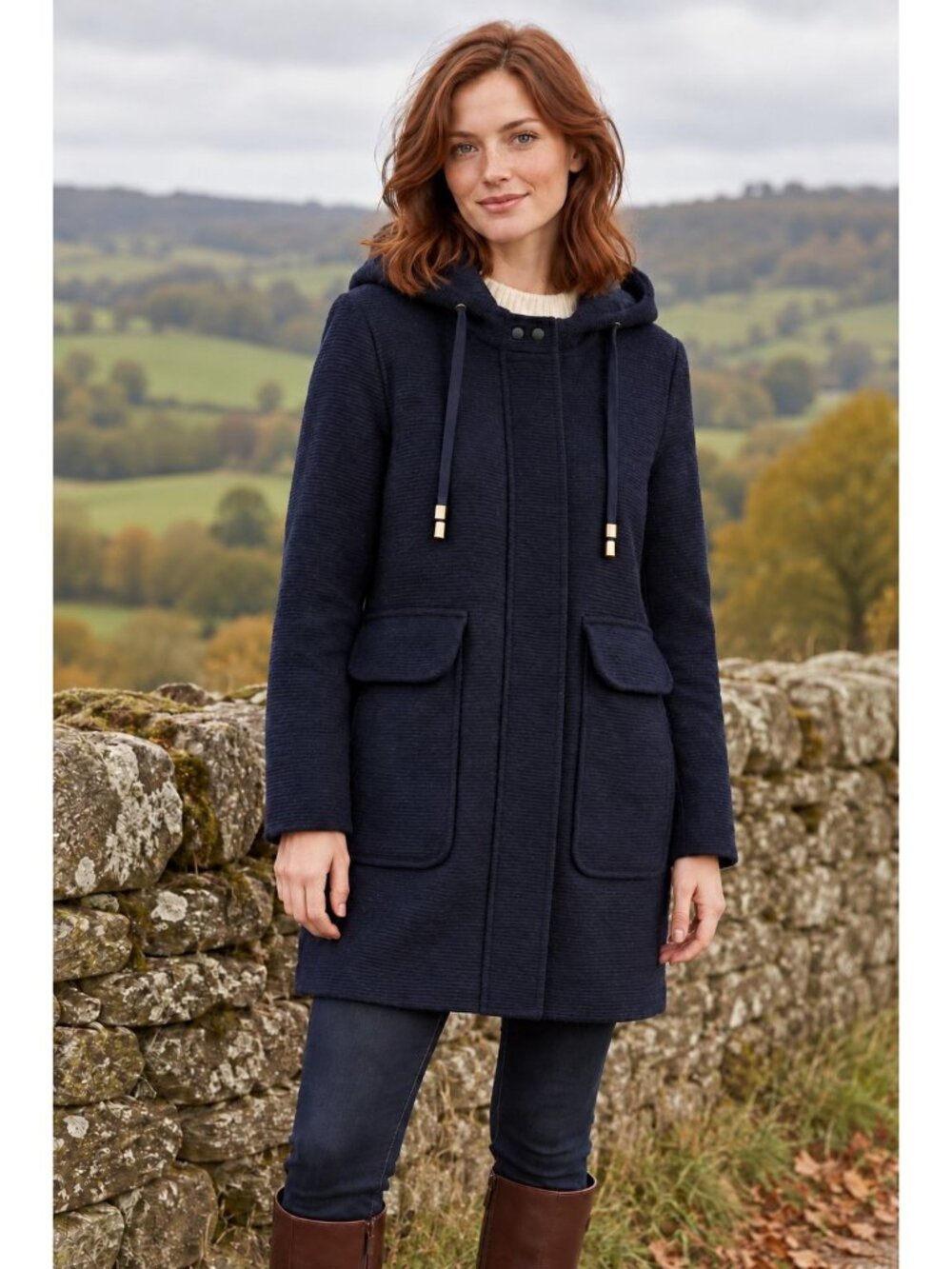 Zara Basic Coat Womens Small Navy Blue Textured Hooded Zip Snap Pocket Jacket